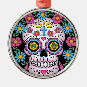 Dia de los Muertos Skull Silbernes Ornament