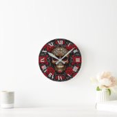 Dia de los Muertos Skull und Rote Rosen Runde Wanduhr (Zuhause)