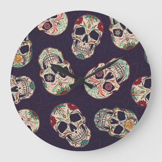 Dia de los Muertos Skulls Große Wanduhr (Vorderseite)