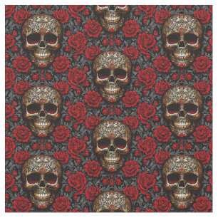 Dia de los Muertos Skulls und Rose Stoff