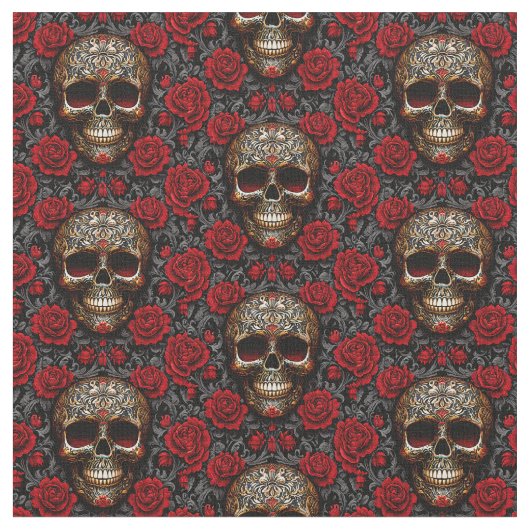 Dia de los Muertos Skulls und Rose Stoff (Nahaufnahme)