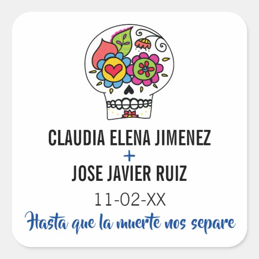 Dia de Los Muertos, Square Wedding Sticker (Vorderseite)