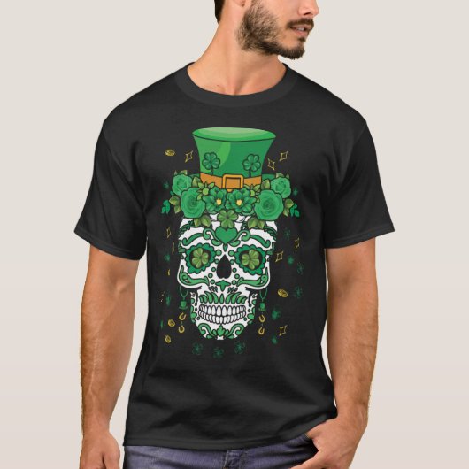 Dia De Los Muertos St Patty's Day Irish Flower Par T-Shirt (Vorderseite)