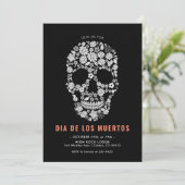 Dia de los Muertos Sugar Skull Black Floral Einladung (Stehend Vorderseite)