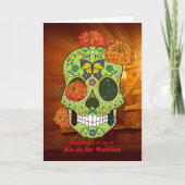 Dia de los Muertos Sugar Skull, Blume en Español Karte (Vorderseite)