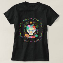 Día de los Muertos Sugar Skull Circular Design T-Shirt