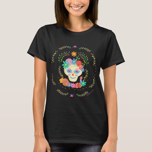 Día de los Muertos Sugar Skull Circular Design T-Shirt (Vorderseite)