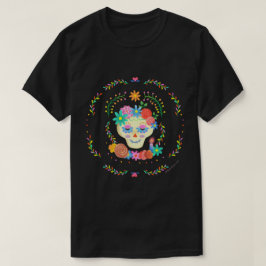 Día de los Muertos Sugar Skull Circular Design T-Shirt