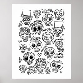 Dia De Los Muertos - Sugar Skull Coloring Page Poster