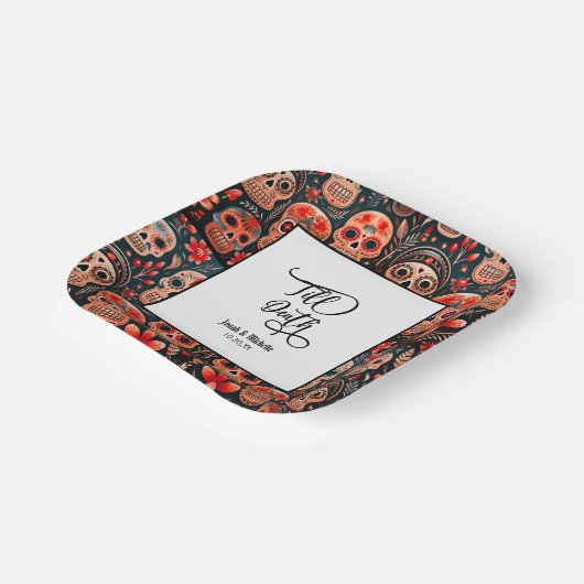 Dia De Los Muertos Sugar Skull engagierte Partei Pappteller (Gewinkelt)