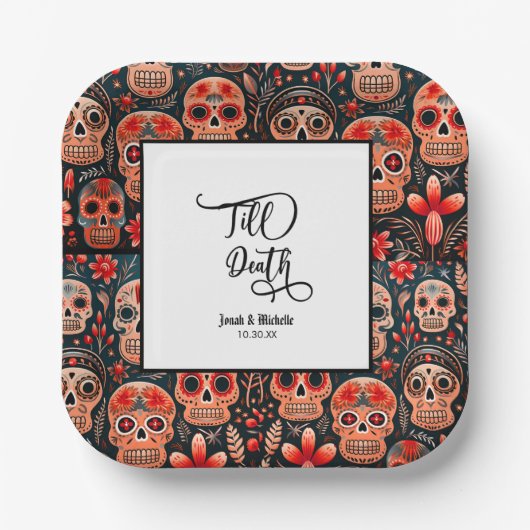 Dia De Los Muertos Sugar Skull engagierte Partei Pappteller (Vorderseite)