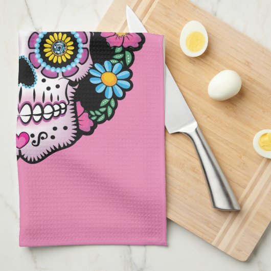 Dia de los Muertos Sugar Skull Geschirrtuch (Viertel Falte)