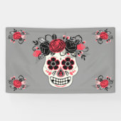 Dia de los Muertos Sugar Skull, grau Banner (Horizontal)