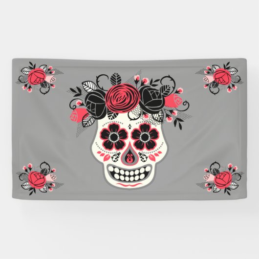Dia de los Muertos Sugar Skull, grau Banner (Horizontal)