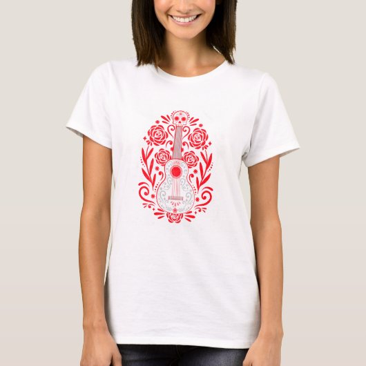 Día de los Muertos Sugar Skull Guitar T-Shirt (Vorderseite)