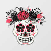 Dia de los Muertos Sugar Skull mit schwarzen Rose Fensteraufkleber (Blatt)