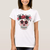 Dia de los Muertos Sugar Skull mit schwarzen Rose T-Shirt (Vorderseite)