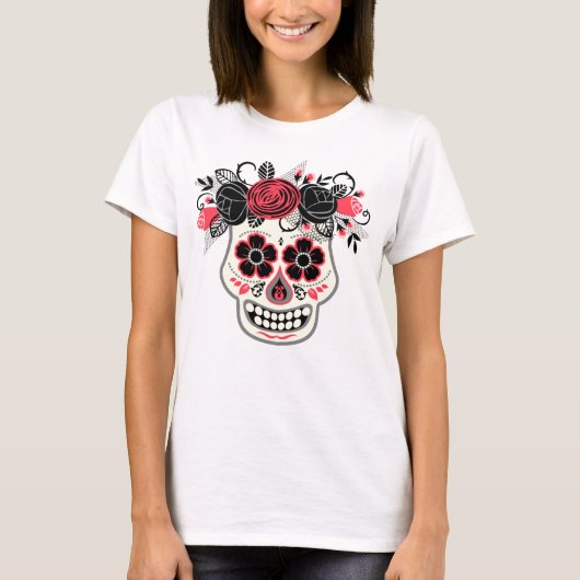 Dia de los Muertos Sugar Skull mit schwarzen Rose T-Shirt (Vorderseite)
