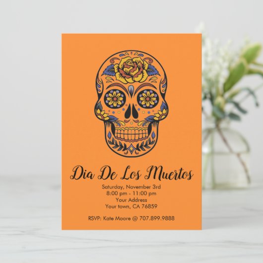 Dia De Los Muertos Sugar Skull Party Einladung (Stehend Vorderseite)