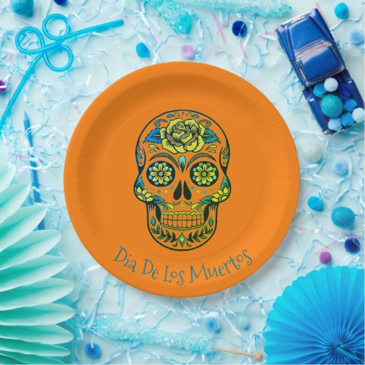 Dia De Los Muertos Sugar Skull Party Orange Pappteller (Party)