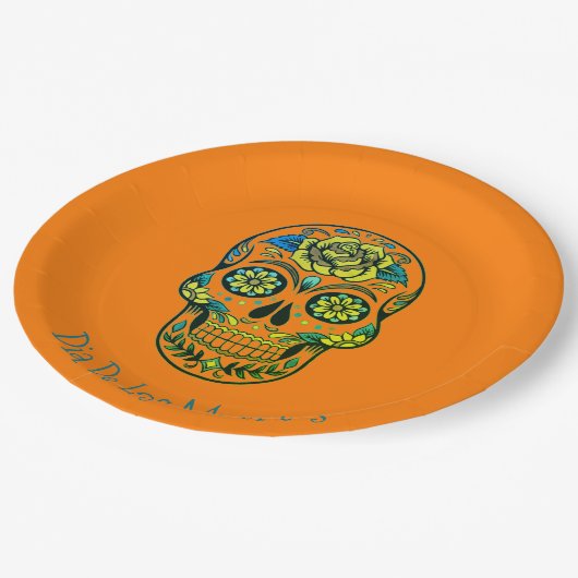 Dia De Los Muertos Sugar Skull Party Orange Pappteller (Schrägansicht)