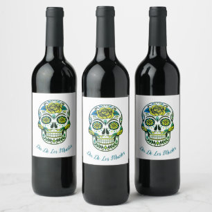 Dia De Los Muertos Sugar Skull Party White Weinetikett