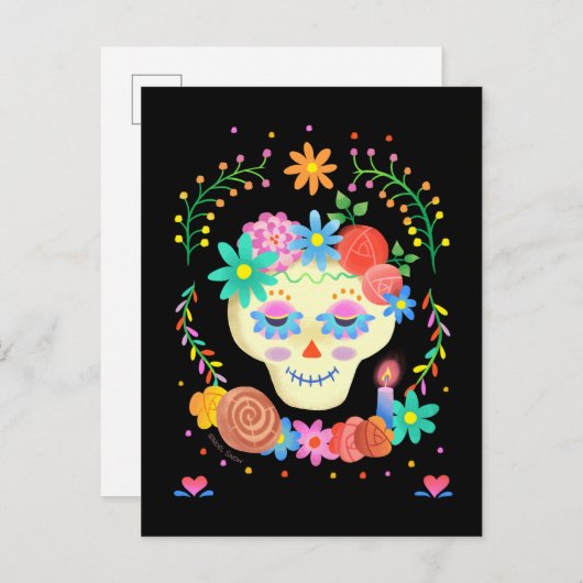 Día de los Muertos Sugar Skull Postkarte (Vorne/Hinten)
