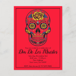 Dia De Los Muertos Sugar Skull Red Party Einladungspostkarte