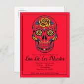 Dia De Los Muertos Sugar Skull Red Party Einladungspostkarte (Vorne/Hinten)