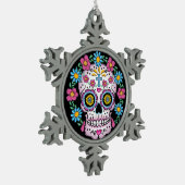 Dia de los Muertos Sugar Skull Schneeflocken Zinn-Ornament (Links)