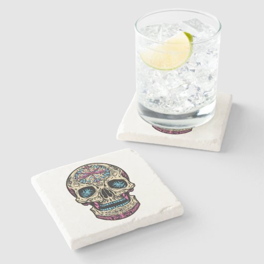 Dia De Los Muertos Sugar Skull Steinuntersetzer (Seitenansicht)