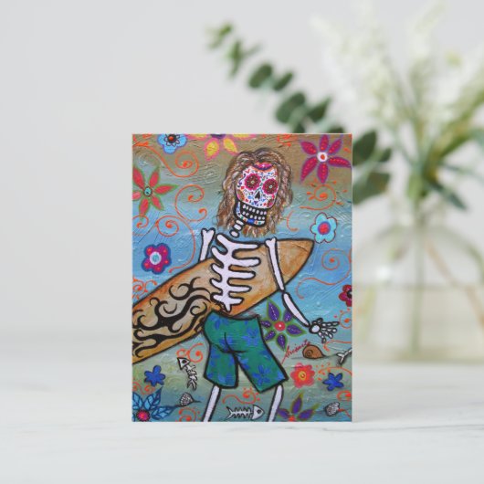 Dia de los Muertos SURFER Postkarte (Stehend Vorderseite)