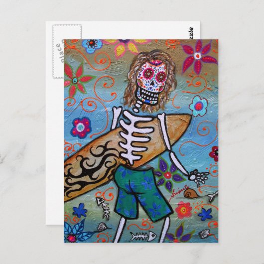 Dia de los Muertos SURFER Postkarte (Vorne/Hinten)