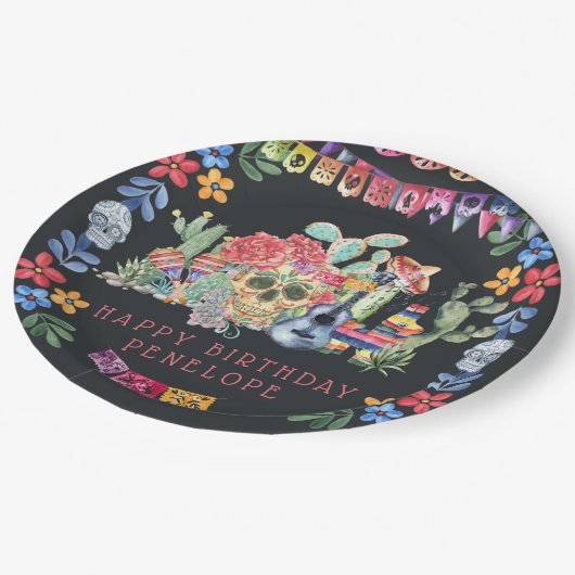 Día de los Muertos Theme Personalisiert Pappteller (Schrägansicht)