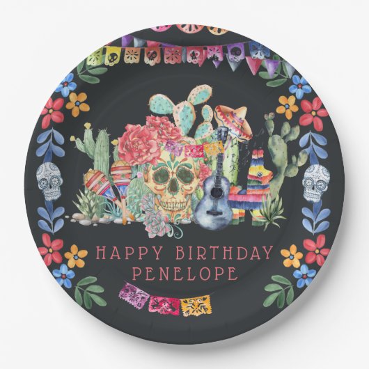 Día de los Muertos Theme Personalisiert Pappteller (Vorderseite)