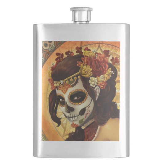 Dia De Los Muertos Throw Pillow Flachmann (Vorderseite)
