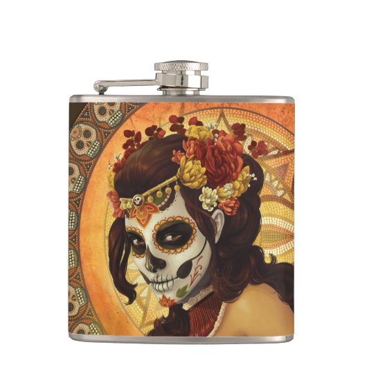 Dia De Los Muertos Throw Pillow Flachmann (Vorderseite)