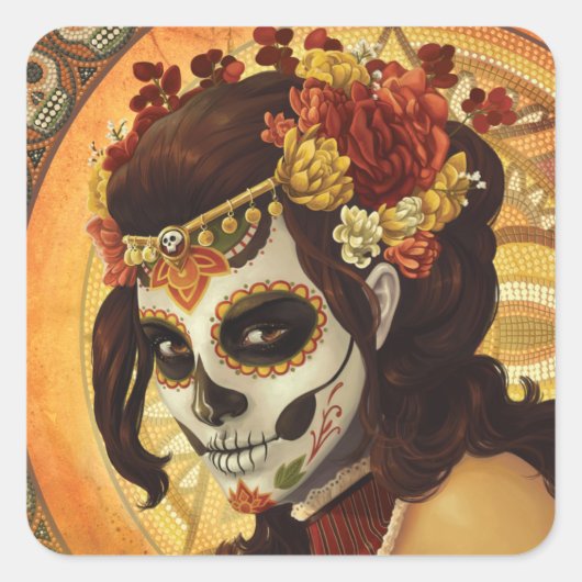 Dia De Los Muertos Throw Pillow Quadratischer Aufkleber (Vorderseite)