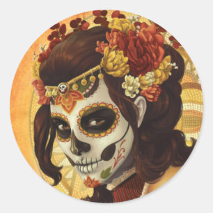 Dia De Los Muertos Throw Pillow Runder Aufkleber