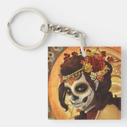 Dia De Los Muertos Throw Pillow Schlüsselanhänger (Vorderseite)