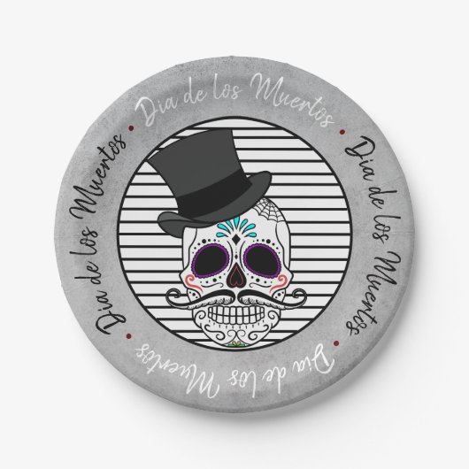Dia de los Muertos| Top Hat Skull & Strip Pappteller (Vorderseite)