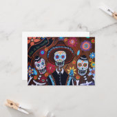 Dia de los Muertos Tres Amigos Mariachi Karte (Vorderseite/Rückseite Beispiel)