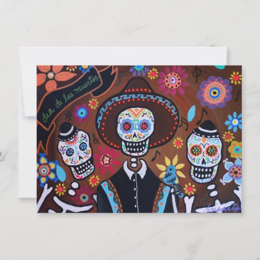 Dia de los Muertos Tres Amigos Mariachi Karte (Vorderseite)