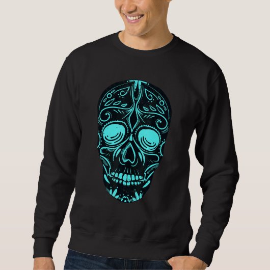 Dia De Los Muertos Turquoise Mask Skull Sweatshirt (Vorderseite)