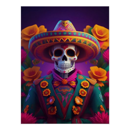 Día de los Muertos: Vibrant Sugar Skull Mariachi Poster (Vorderseite)