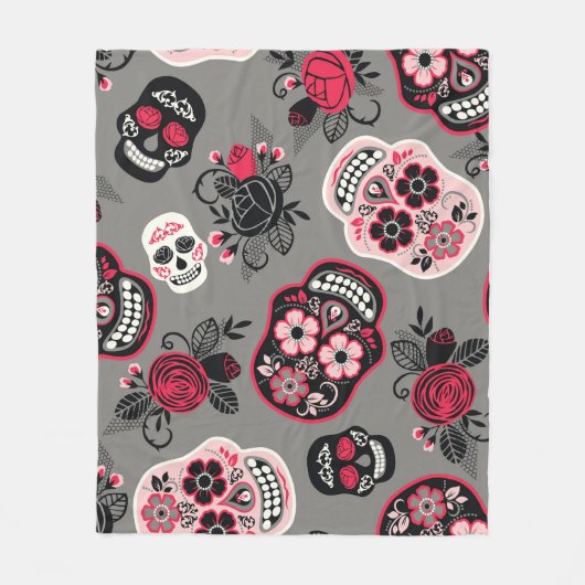 Dia de los Muertos: Vintages Muster Fleecedecke (Vorderseite)
