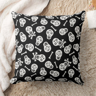 Dia de los Muertos White Paper Skulls Muster Kissen