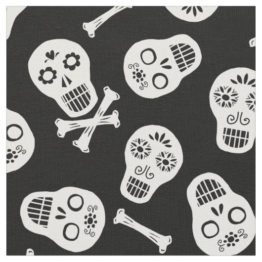 Dia de los Muertos White Paper Skulls Muster Stoff (Nahaufnahme)