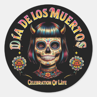 Dia De Los Muertos Zucker-Schädel-Ballon - Maßgesc Runder Aufkleber