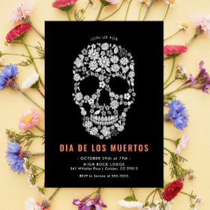 Dia de los Muertos Zucker-Schädel Schwarze Blumen Einladung